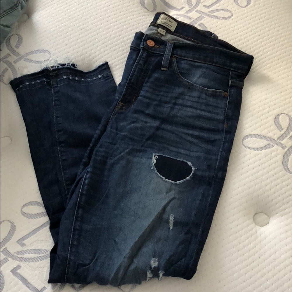 JCrew 9” High-Rise Toothpick distressed denim